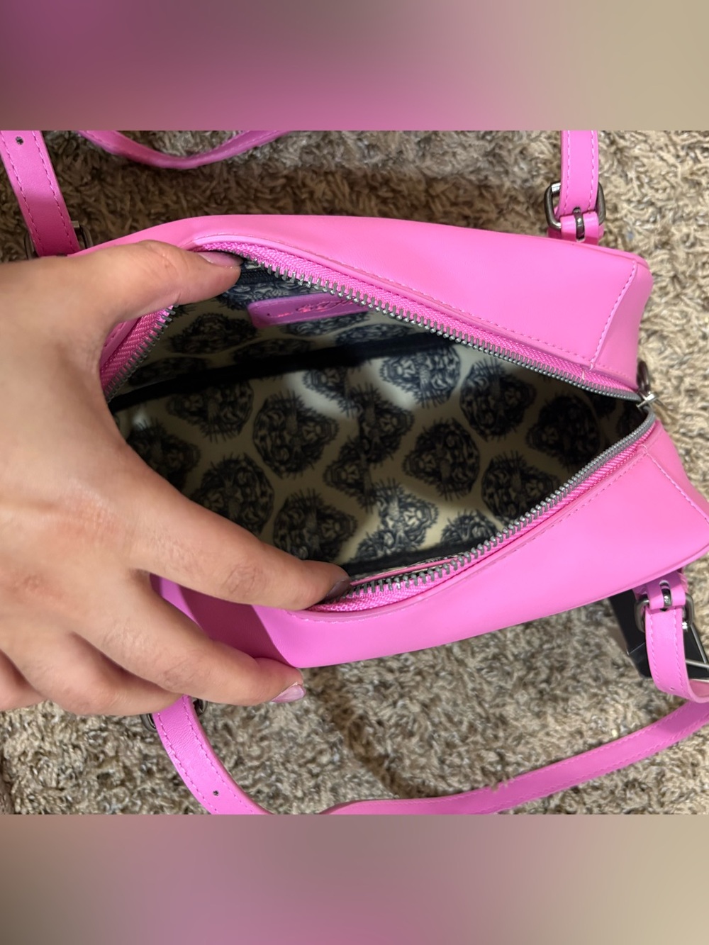 Ed Hardy Pink & Purple Floral Skull Shoulder Bag - Picture 5 of 5